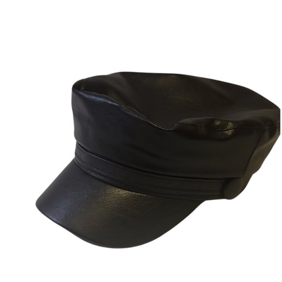 Women's Leather Army Black Casual Cap - Picture 1 of 4